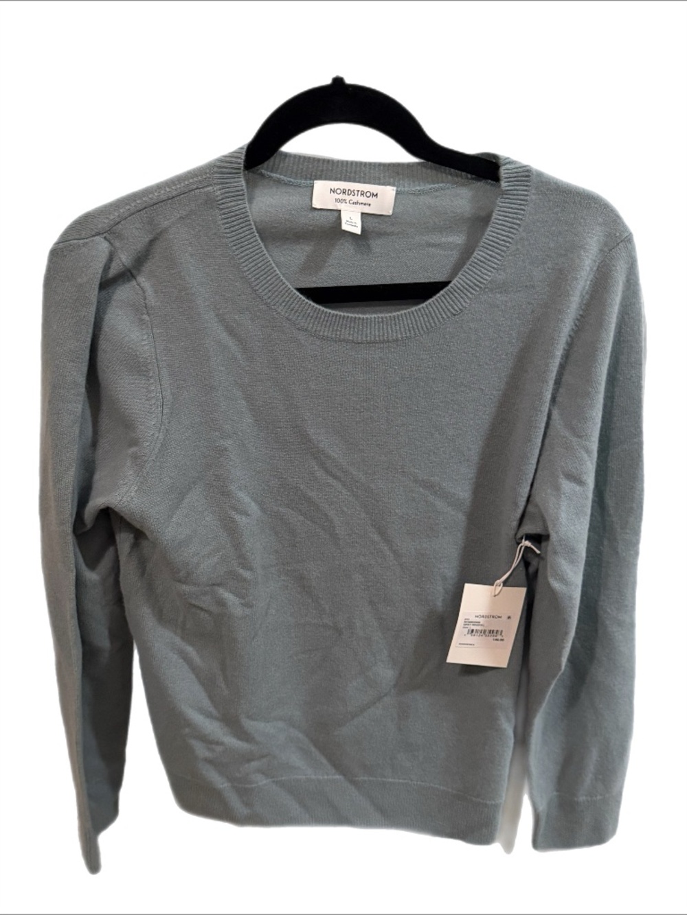 NWT Nordstrom LS Gray 100% Cashmere Sweater Size L